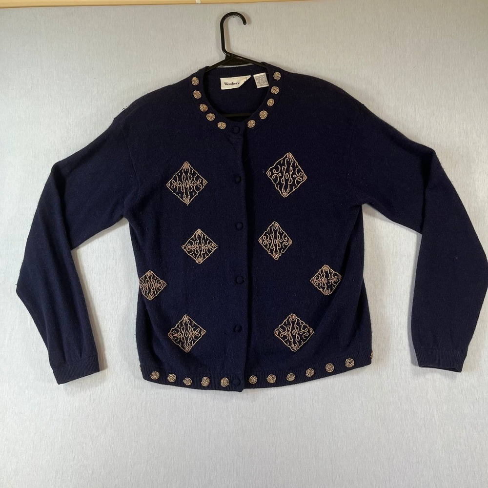 Vintage Weathervane Cardigan Women L Deep Purple Lambswool Angora Blend 1980s